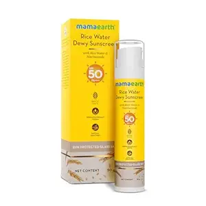 Mamaearth Rice Water Dewy Sunscreen with SPF 50 PA++++ | UVA & UVB Protection | Tan Protection | Gives Glass Skin Glow | No White Cast | For All Skin Types | 50 g
