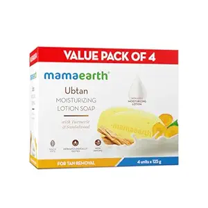 Mamaearth Ubtan Moisturizing Lotion Soap 125 g (Pack of 4) | Removes Tan | Benefits of Lotion in a Soap | Gently Exfoliates & Deeply Cleanses | Nourishes Dry Skin | Non Drying | Grade 1 Soap