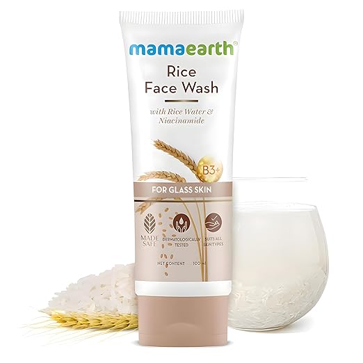 Mamaearth Rice Face Wash With Rice Water & Niacinamide for Glass Skin | For Hydrated & Even Skin Tone | Glowing & Brightened Skin | Korean Skin Care Product | For All Skin Types | For Men & Women | 100 ml