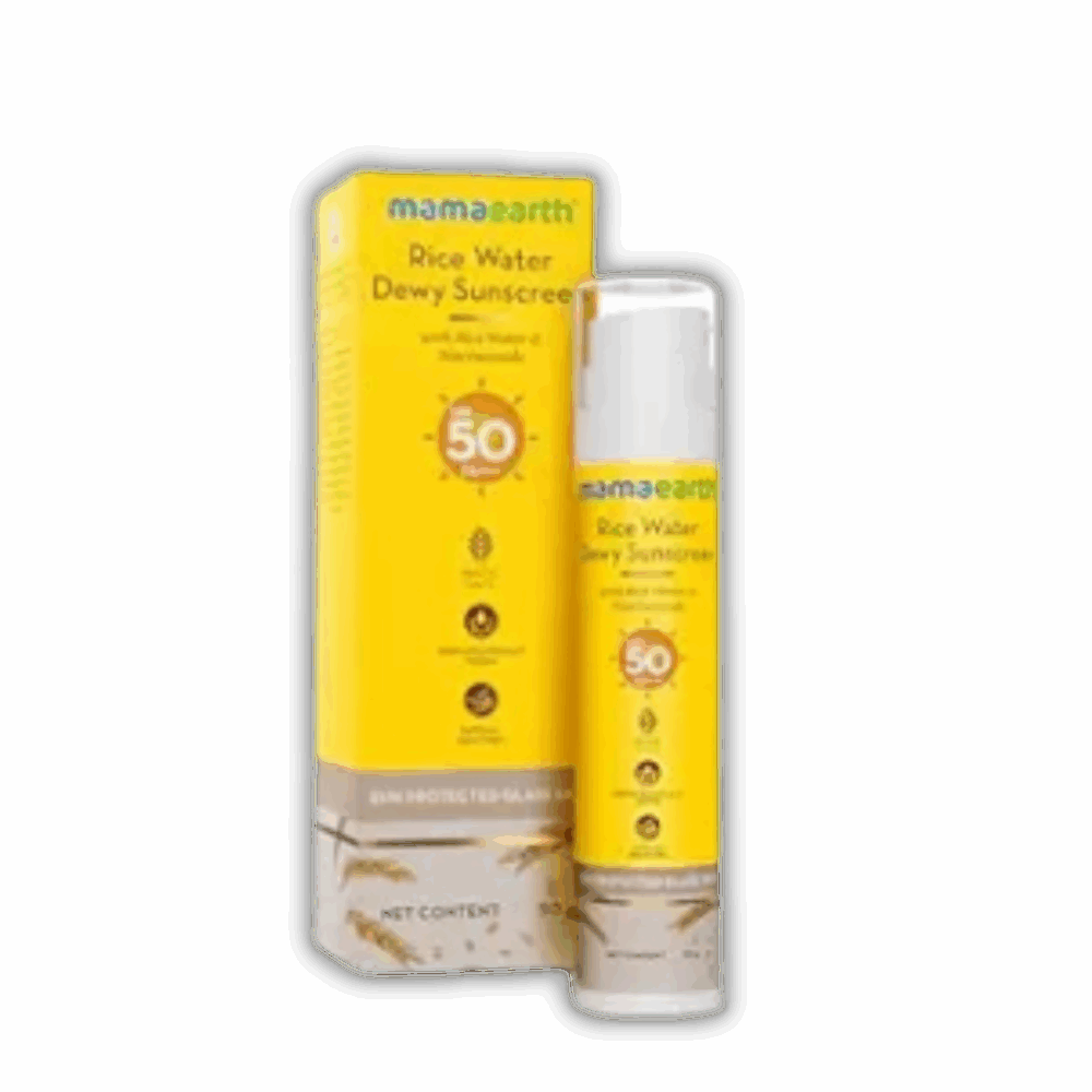 Mamaearth Rice Water Dewy Sunscreen with SPF 50 PA++++ | UVA & UVB Protection | Tan Protection | Gives Glass Skin Glow | No White Cast | For All Skin Types | 50 g